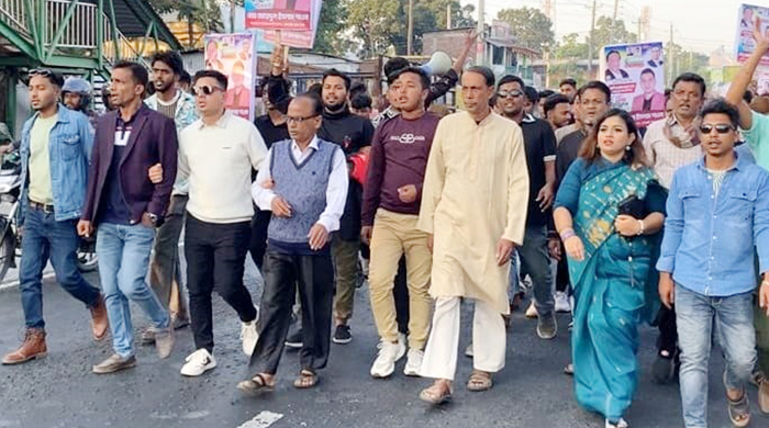 আলীপুর ইউনিয়নের আলাদিপুর বাজারে নির্বাচনী মিছিল অনুষ্ঠিত